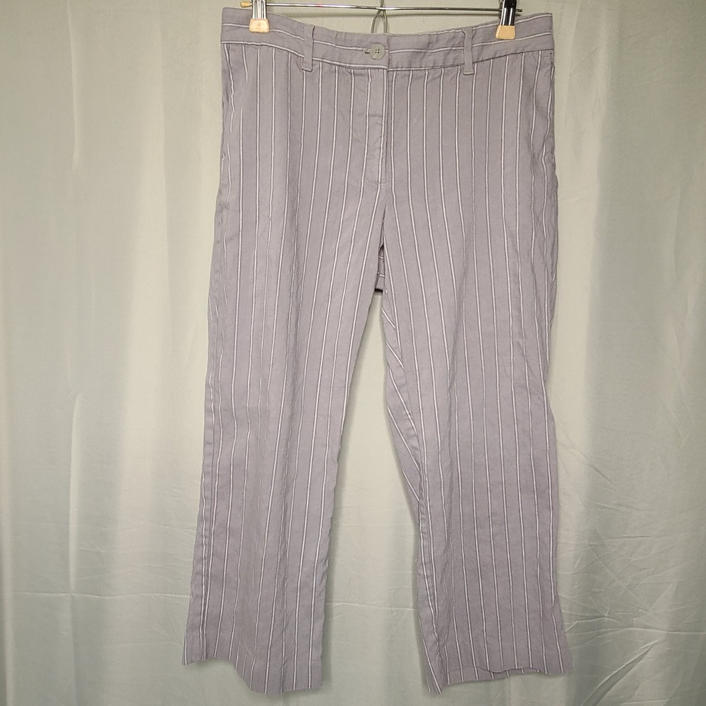 J.Jill Linen Stretch Pants Women 10 Petite Purple Pinstripe Straight Leg Cropped